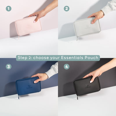 An image divided into 4 of all OneNine5 Essentials Pouches